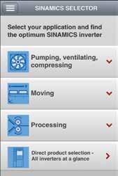 itegrated commuicatio SINAMICS selector app Usig this app, you ca compile the order umbers for your SINAMICS G120 drive.