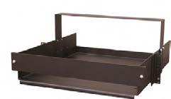 capacity for 23" shelf 350 lb. capacity for 19" shelf Ideal for monobloc style batteries Black powder coat finish Standard Tray Ordering Information Size Inside Dimensions W x D (in.) 91304 19" 17.