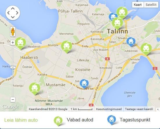 Hotspots in Tallinn: and Tartu Car sharing in Tallinn Self-service short term rent over the mobile phone Pick-up & Drop-off in hotspots
