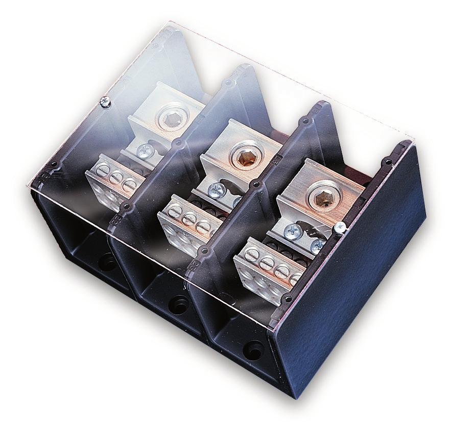 Distribution Block Selection Guide AMP PER POLE POLES MATERI LINE CONNECTION LOAD CONNECTION DRAWING CATOG/ *PLASTIC COVER 2 3/8" Hex 500mcm-#6 375 in-lbs 12 Slotted #4 - #14 35 in-lbs 7 0LD55921Z