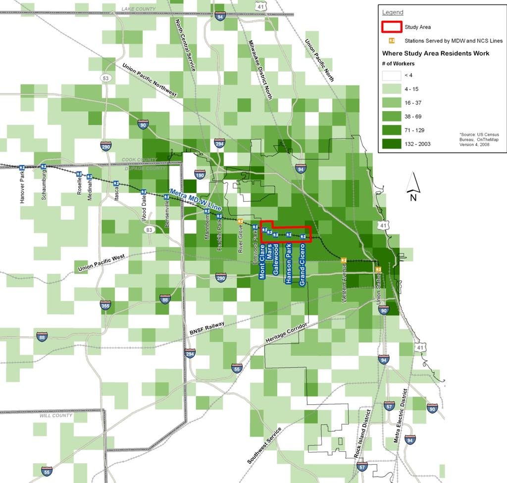 Where Study Area Residents Work 22,600 workers live in the study area 51% work within the City of