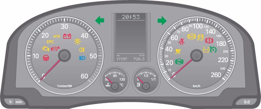 Onboard power supply The warning lamps in the dash panel insert The dash panel insert of the diesel engine S319_017 Symbol Control lamp Lowline Midline Highline Warning message or warning Airbag X X