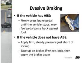 Evasive braking If there is no space to the side or the driver has not identified a space, a driver must brake to avoid a collision.