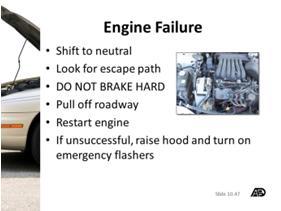 Find a soft crash area If power brakes fail, the car can still be stopped with more pressure on the brake pedal.