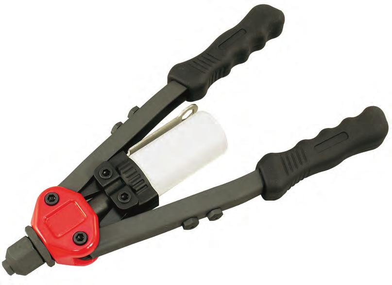 100 SHOP EQUIPMENT 1426 Heavy Duty Hand Riveter Extra long handles provide excellent leverage Includes 5 nosepieces: 1/8", 5/32", 3/16", 7/32", Tool length 20-3/4" 1426FNP - 5-3/4" Extension
