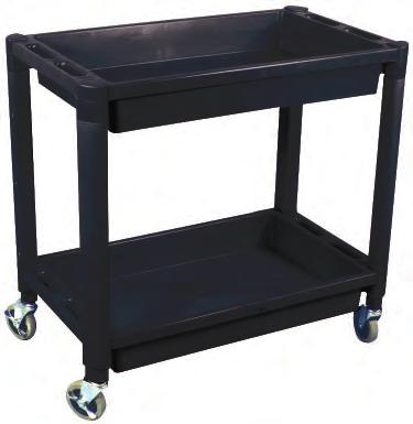 108 SHOP EQUIPMENT 8330 Heavy Duty Plastic 2 Shelf Utility Cart SHOP CARTS For shop, offi ce, warehouse or medical facility use Has two handles on each side Cart can be pushed or pulled from