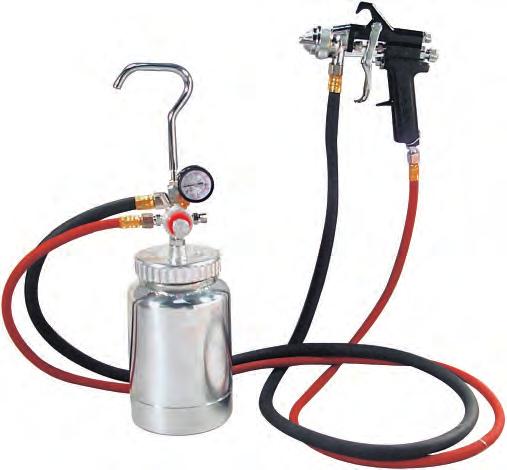 PAINT & BODY 55 2 Quart Pressure Pot Kit Pressure spray gun with 2 quart (1893cc) pot Equipped with pressure gauge and fl uid pressure regulator for accurate settings 6 foot twin set of hose permits