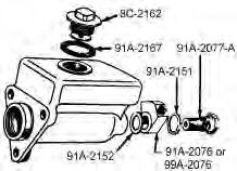 MASTER BRAKE CYLINDER & RELATED PARTS 91A-2140-US Master cylinder, 39-48 car & 39-52 ½ ton pickup, USA made.. 39-48 ASK 91A-2140-F Master cylinder as above, import. 39-48 69.