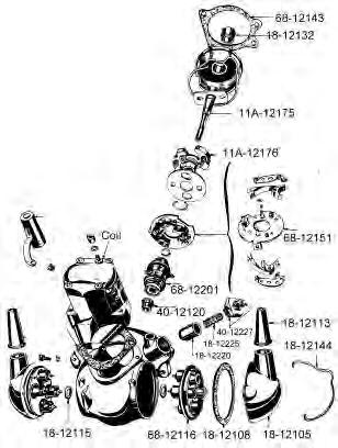 DISTRIBUTOR PARTS 8 CYLINDER 18-12144 Cap bail, 2 required... 32-41 ASK 21A-12144-S Cap clip set, 1942-1948 (crab cap),with rivets... 42-48 5.00 set 59A-12144 Cap bail... 46-48 3.