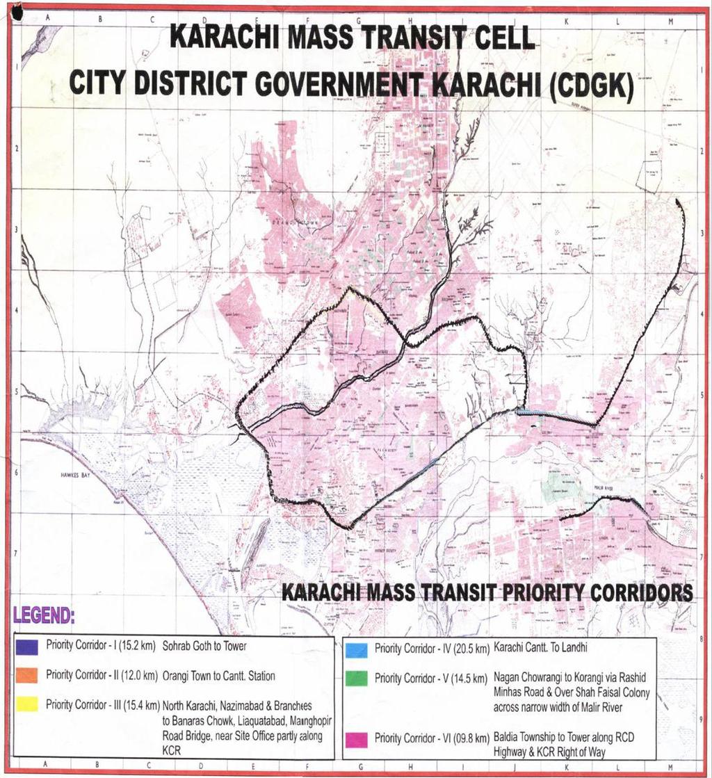 Karachi Mass Transit Plan Study (1987-1991) recommended Elevated Busways convertible to Light Rail on Six Corridors (87.