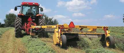 conditioning for better crop flow and consistency; hydraulic on-the-go cutter bar adjustments; narrow transport widths (just inches wider than actual cutting widths); and, of course, the exclusive