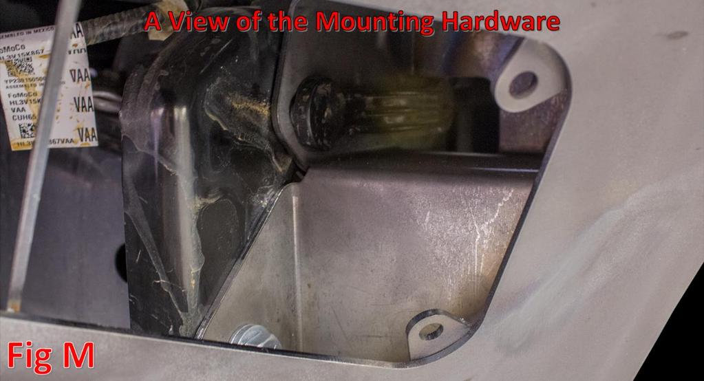 (Fig L) Hold the bumper to the truck by using the OEM Hardware for the top two bolts (Per Mount)