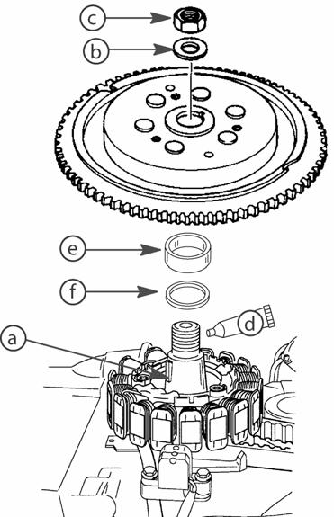 Flywheel With Load Ring and Spacer Tip: DO NOT apply oil to flywheel hub or crankshaft taper. Flywheel hub damage may occur if oil is applied.