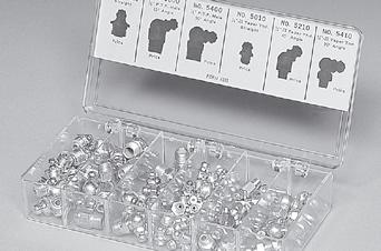 assortment contents 24 assorted grease fittings in six popular sizes, blister packed on