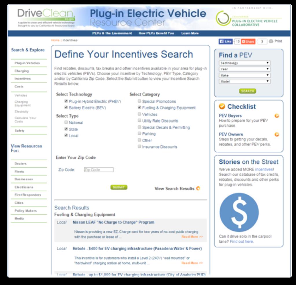 PEV Resource Center Rebates Incentives Discounts Promotions Links to all