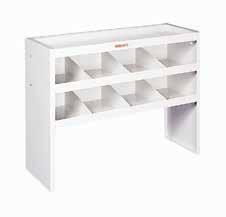 Dividers mount to two middle shelves SHELVING EZ-Cube for Full-Size Vans Model Shelves Height Width Top Depth Bottom Depth Weight 9400-3-01 4 43¾" 42" 11¼" 13¾" 76 lbs.
