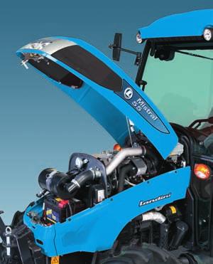 The tractor can be optionally equipped with a front power lift TO BE INTEGRATED INTO THE RADIATOR BLOCK OFFERING A LIFT capacity of 880 LB.