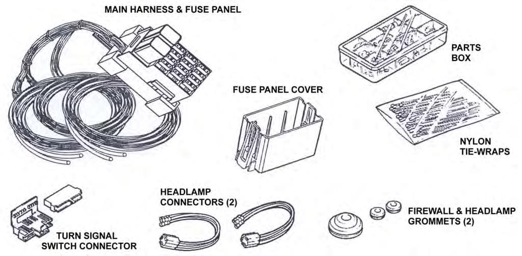 3.0 CONTENTS OF THE PAINLESS WIRE HARNESS KIT Refer to Figure 3-1 to take inventory. See that you have everything you're supposed to have in this kit.