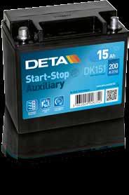 Start - Stop Type List AGM EFB Auxiliary Deta Performances Dimensions Technical Characteristics Code Capacity Ah CCA A (EN) Container L (mm) W (mm) H (mm) Polarity Terminals Hold down DK508 50 800