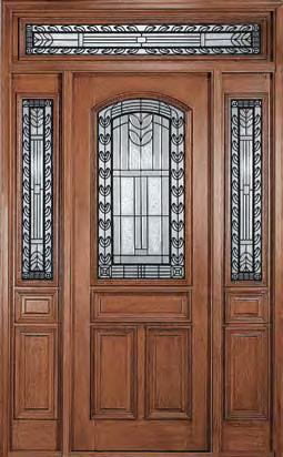 Mahogany Forged Iron and Dark Patina Caming Insulated Glass Arcadia Glass Option Door: 36" x 80" (SC238) 36" x 96" (SC8238) 42" x 96" (SC8238-42) Sidelights: 80" (SC218S) 96" (SC8218S) 80" full-light
