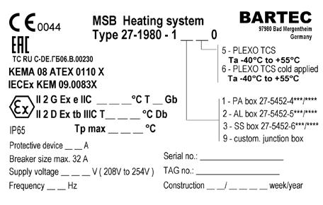 Operation Manual Maximum heating circuit length (m) and definition of the circuit breaker (C- tripping characteristic) Type MSB 10 07-5804-210Y MSB 15 07-5804-215Y MSB 25 07-5804-225Y MSB 30