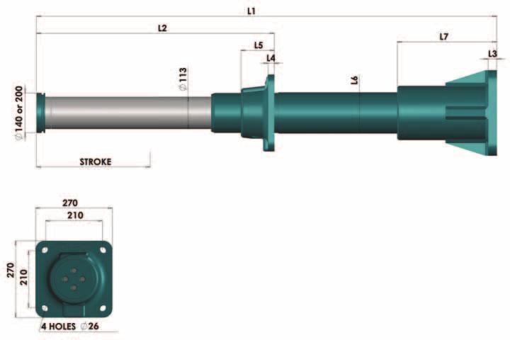 TYPE 70 The Type 70 buffer is a long stroke 700kN buffer available with 500mm and 600mm stroke.