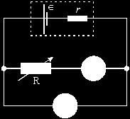 In the circuit shown, a battery of emf and internal resistance r is connected to a variable resistor R.