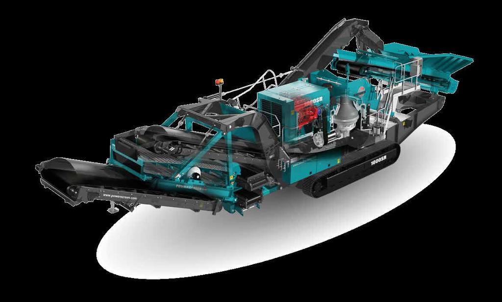 CONE 14 15 1000SR The Powerscreen 1000SR is built around the successful 1000 Maxtrak model and features a re-circulating conveyor and a double-deck post-screen to provide a complete crushing and