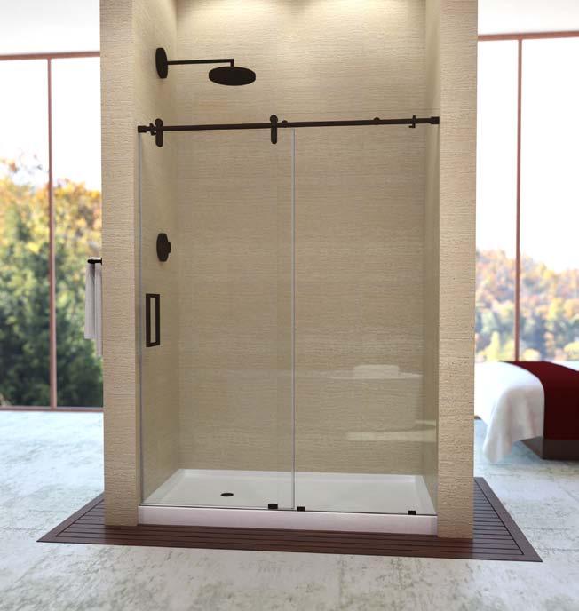 The inline sliding door maximizes floor space, eliminating the need for out-swinging doors.