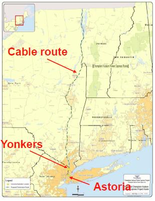 Champlain Hudson Power Epress Project Using cables and eisting infrastructure 1000MW, 600kV (±300kV) 320 miles all HVDC cable route (210 miles in water and 110 miles underground) The HVDC cable