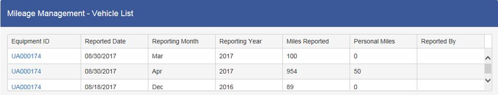 4. After updating the mileage entry, the driver will see the new mileage on the Mileage Management Vehicle List dashboard.