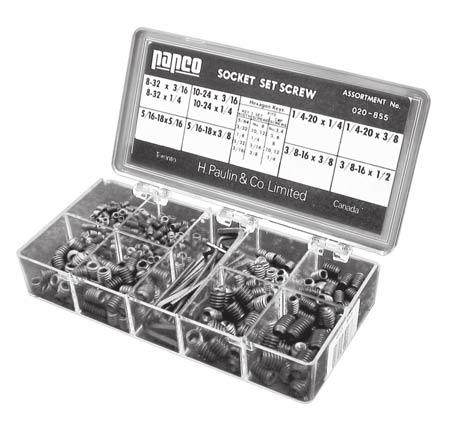 SOCKET SET SCREW ASSORTMENTS ASSORTIMENTS VIS DE PRESSION ASSORTMENT No. 020-855 Contains 84 Socket Set Screws and 5 Hexagon Keys.