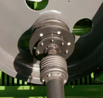 The flywheels absorb peak loads and the machine maintains a consistent speed while requiring significantly less input