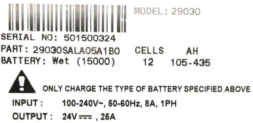 CHARGER RATINGS LABEL The ratings label is located on the back of the charger.