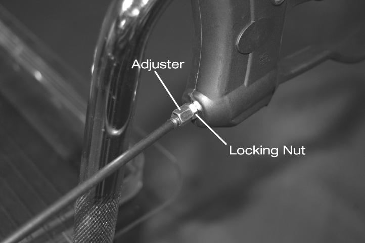BRAKE OPERATION & ADJUSTMENT 1 - Pull up on brake handle lever to slow the rollator. 2 - Push down on brake handle lever to lock the rear wheels, pull up on the brake lever handle to release the lock.