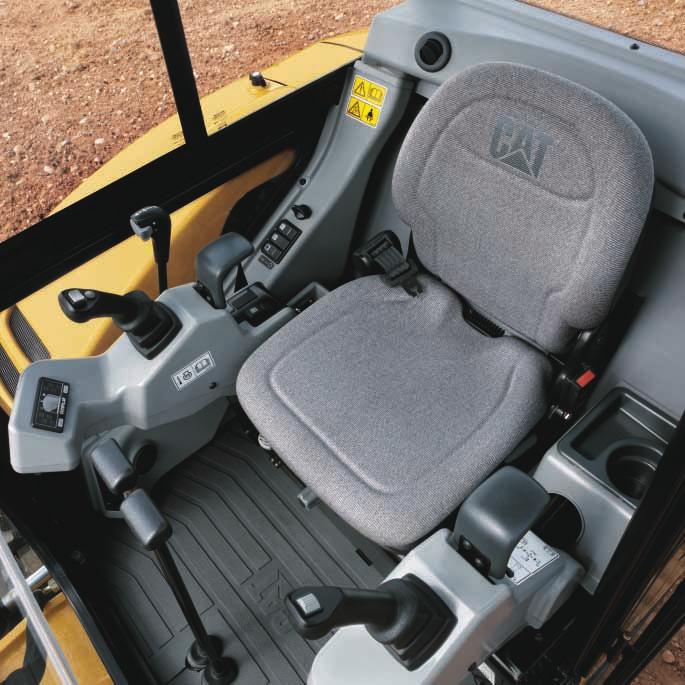 A suspension seat is standard and coupled with adjustable wrist supports, help increase operator comfort and reduce fatigue. Low Effort Controls.