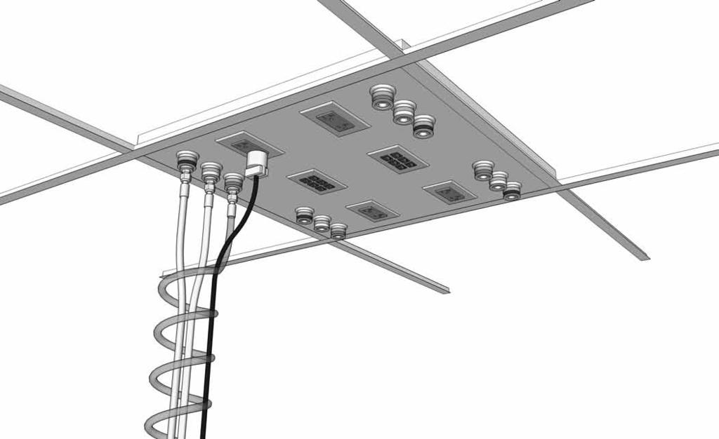 Alpha System Ceiling Panel Features: Designed to integrate into common ceiling grids providing a low cost method of delivering plumbings, electrial, and data services to the lab bench Fits in