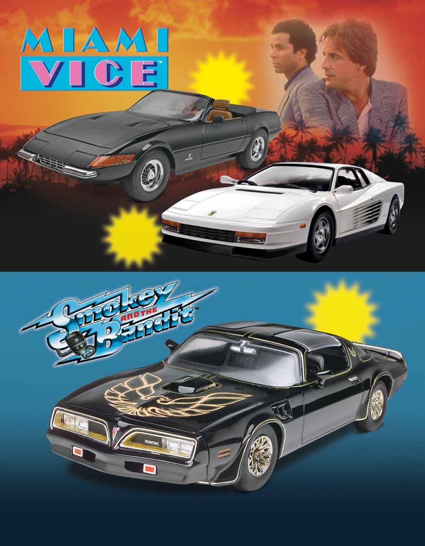 TM & 2013 Universal Studios 85-4917 Miami Vice Daytona Spyder 1:24 85-4264 Miami Vice Ferrari Testarossa 1:24 85-4027 Smokey and the Bandit 77 Pontiac Firebird 1:25