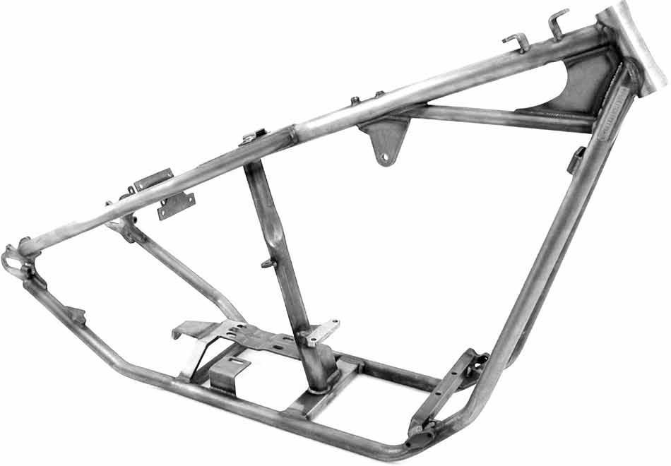 RIGID FRAMES / 1-1/4 TUBING * All DOM steel tubing, mandrel bent * TIG-MIG welded * will accept Evolution motors (except Twin Cam), Shovelhead & Panhead engines with clearance for cylinders up to.