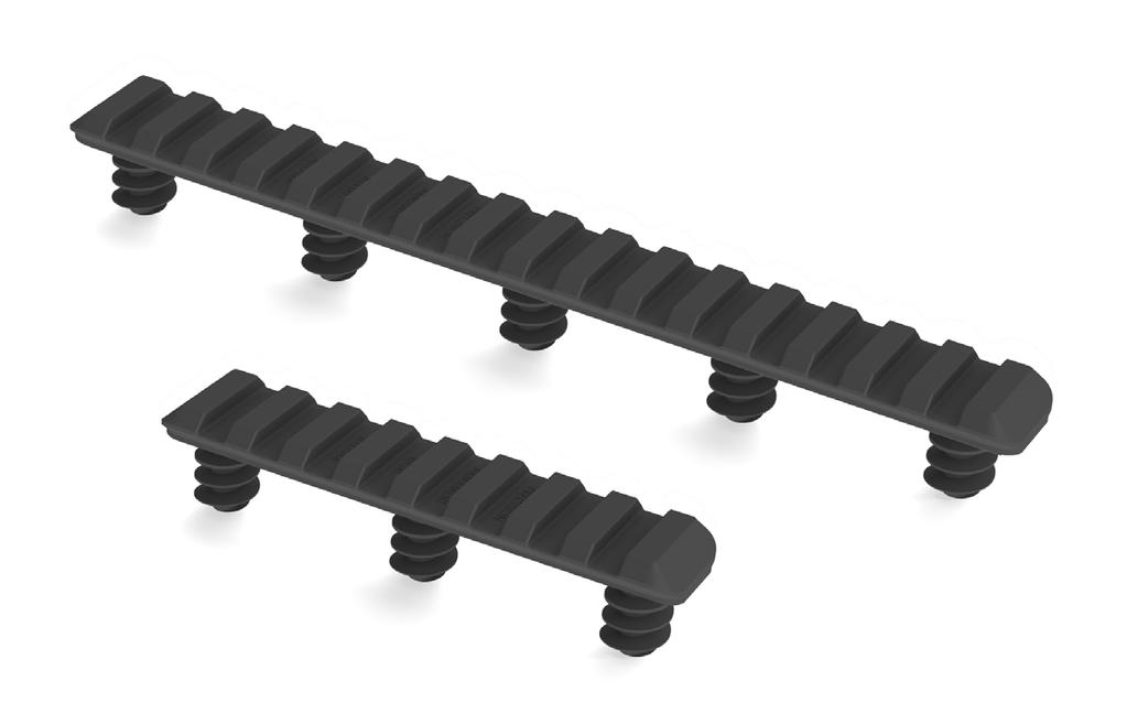 Accessory Rails A Permanent, Simple, & Rock-Solid Attachment Platform VERSATILE CUSTOMIZATION Aggressive spiral cut studs on underside of rail are designed to epoxy into any position on a rifle stock