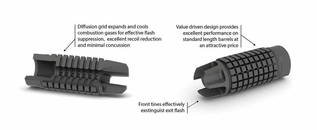 AFAB Hybrid Muzzle Brake (Advanced Flash Arresting Brake) The Best Value of Muzzle Control, Flash Suppression, & Low Concussion SUPERIOR VALUE Value driven design that incorporates EFAB design