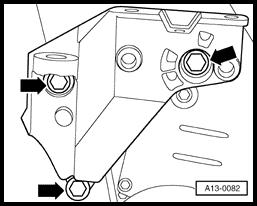 - Unscrew engine bracket from engine block Note: To loosen front screw of bracket; raise engine slightly using the support.