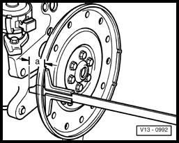 Sealing flange and flywheel/drive plate, removing and installing (Page 13-31) - Check dimension - a - at three points and calculate average. Specification: 19.5 to 21.