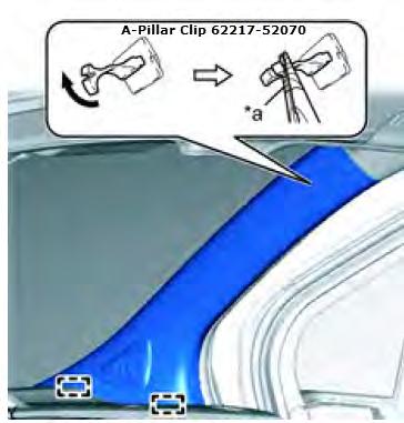 4. Disengage the front LH A-Pillar garnish clips. See figure 4.