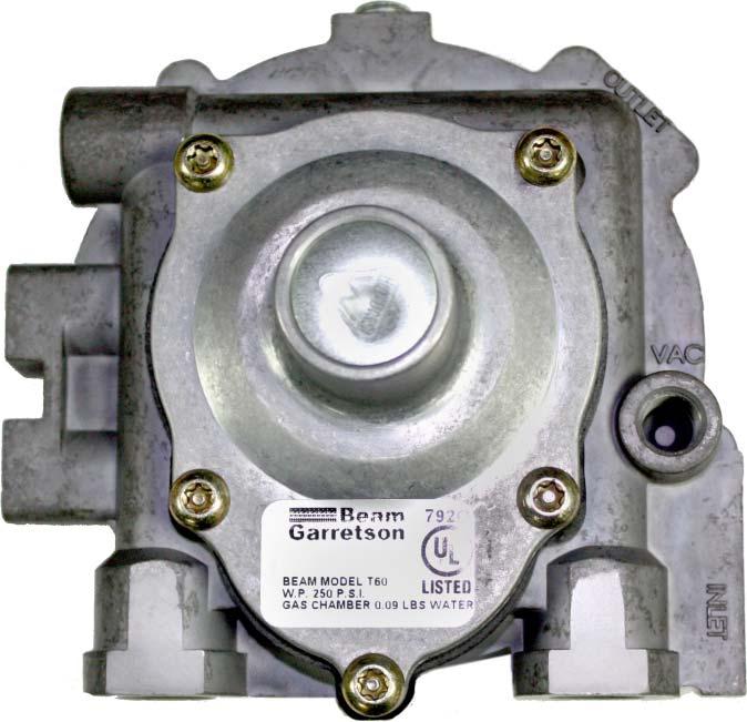 5 kpa) is obtained, remove the test port fitting and replace the primary test port plug (1) at the top of the regulator.