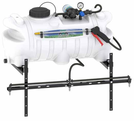 MODELS INCLUDE: 12 VOLT CONNECTION CABLES 2 RACHET STRAPS 15 RUBBER HOSE TO SPRAY GUN ADJUSTABLE PRESSURE REGULATOR WITH RETURN TO TANK ADJUSTABLE BOOM BRACKETS FOR PERFECT BOOM HEIGHT 5 FILL LID