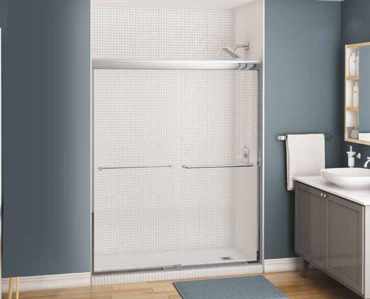 High Quality Features for an Easy Living Experience Reversible Header with Locking Device Smooth High Quality Roller Wheels Secured Panel with Anti-Jump 57" 71" Sleek and Modern Towel Bar Silent