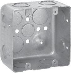 Steel Square Boxes & Covers 4" SQUARE TWO DEVICE BOXES 30.3 CUBIC INCH CAPACITY 2 1 /8" DEEP UL LISTED TP391 TP395 KNOCKOUTS Bracket Description Sides Bottom Std. Pkg.