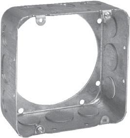 Steel Square Covers 4 11 /16" SQUARE EXTENSION RINGS 1 1 /2" DEEP WITH CONDUIT KOs - 29.5 CUBIC INCH CAPACITY 2 1 /8" DEEP WITH CONDUIT KOs - 42.
