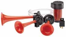 840 Hz = trumpet 63 mm long 780 Hz = trumpet 22 mm long 3PB 003 00-65 Twin-tone air horn, 2V 3PB 003 00-66 Twin-tone air horn, 24V Contents: 3 red trumpets, compressor, tubing, tee, relay and